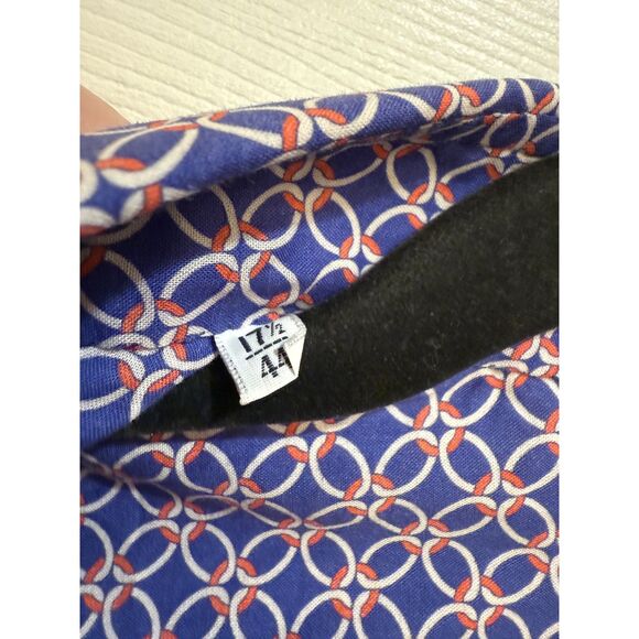 Men's Designer Kiton Cotton Blue Button Down Dress Shirt Orange Print 17.5 x 44 - Picture 2 of 8